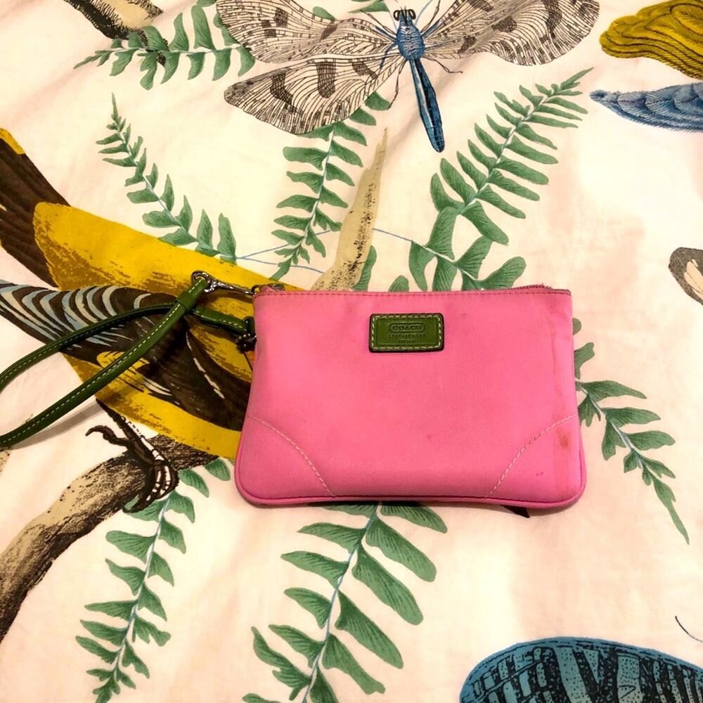 Unique Pink & Olive Green Coach Leatherware Wristlet